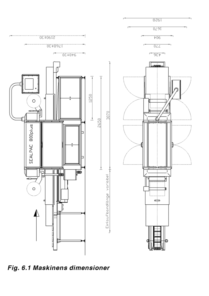 SEALPAC Packing Machine 800+ TVG 01 1120 01 2004r 12 dimensions